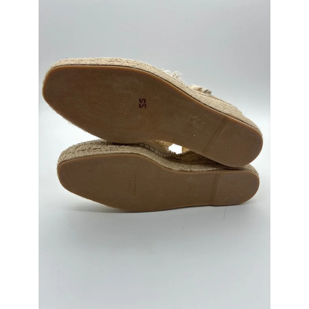 Polo Ralph Lauren Cream Canvas Espadrille Wedge Lace Up Sandals Womens 8B Spain